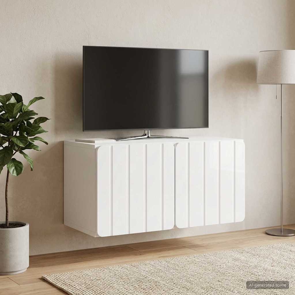 Mobile Porta TV da Muro 59,5 x 31 x 30 cm Bianco Lucido