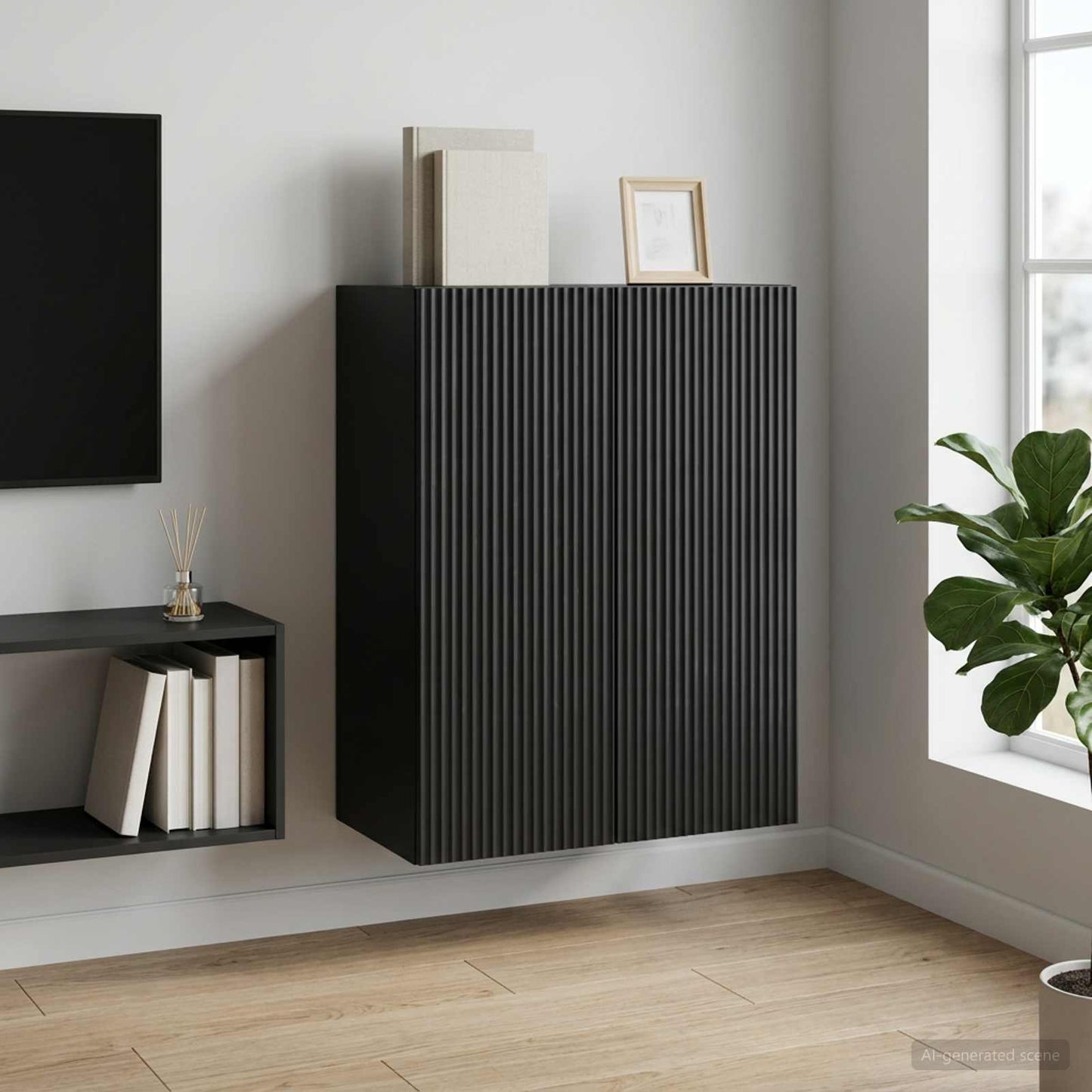 Mobiletto a muro Nero 66 x 34,5 x 90 cm Legno ingegnerizzato | homemem39