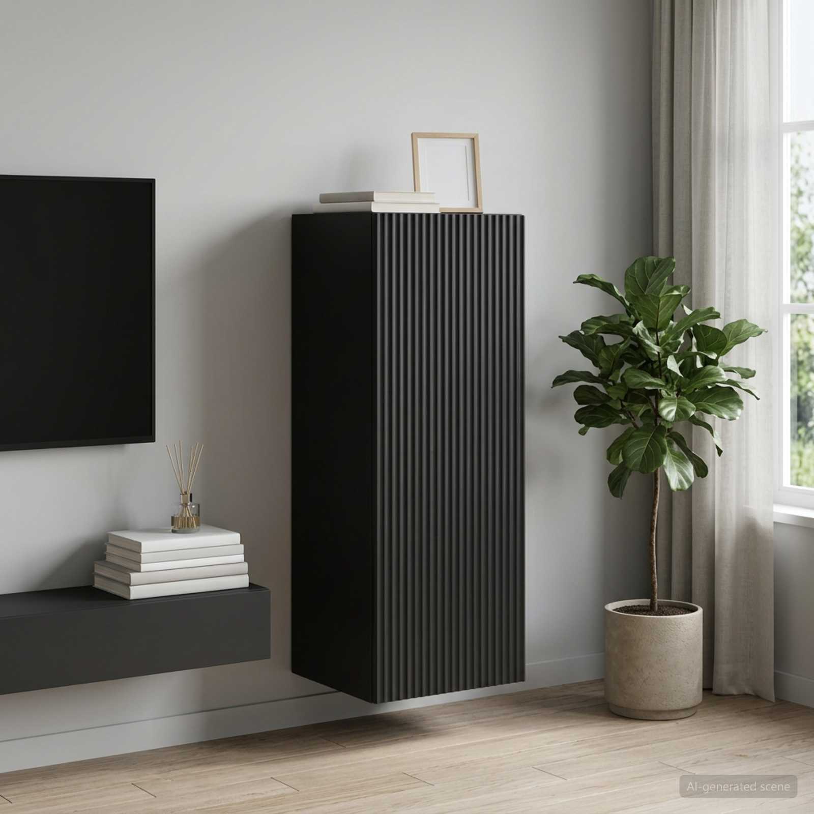 Mobiletto a muro Nero 33 x 34,5 x 90 cm Legno ingegnerizzato | homemem39