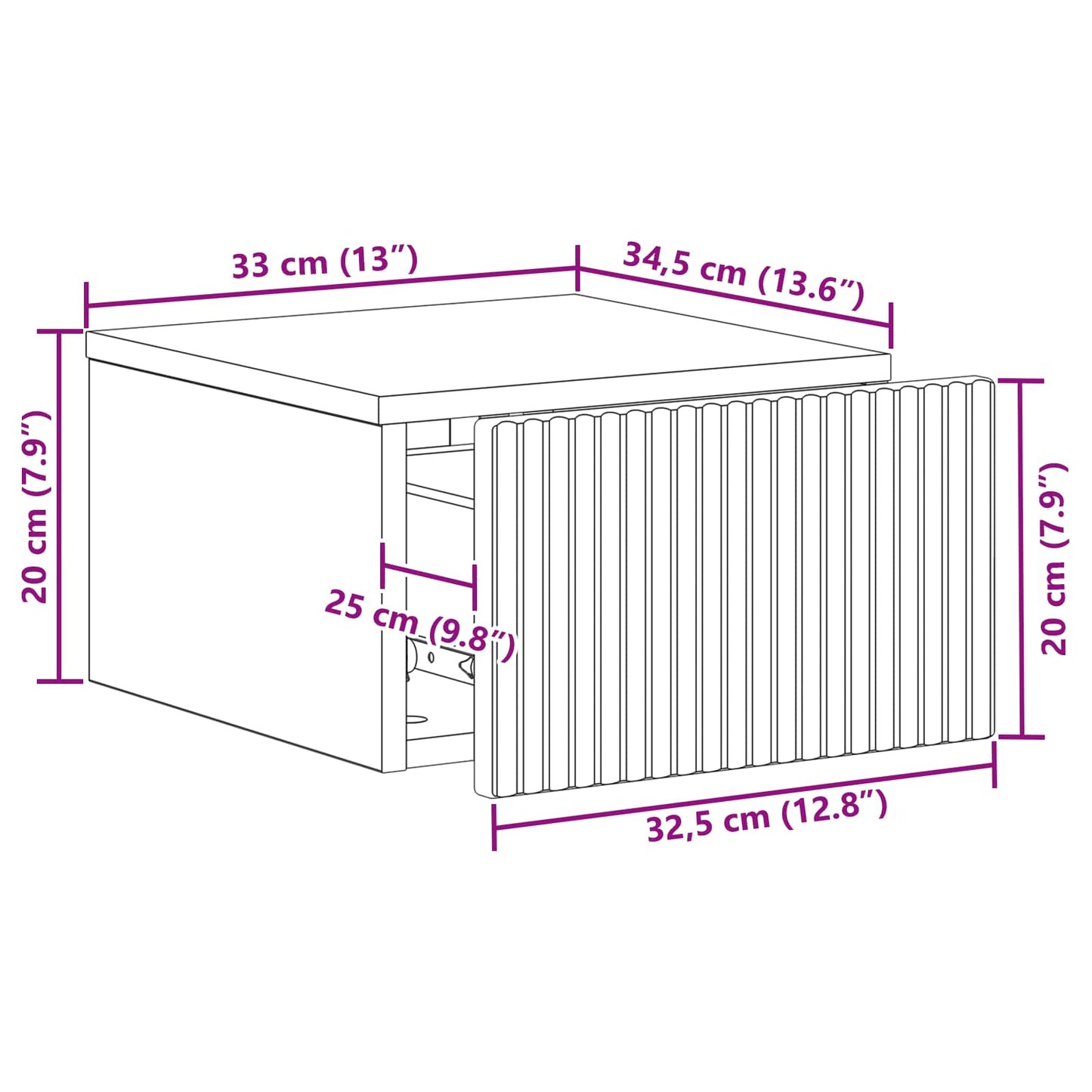 Mobiletto da notte a muro Grigio Sonoma 33 x 34,5 x 20 cm | homemem39