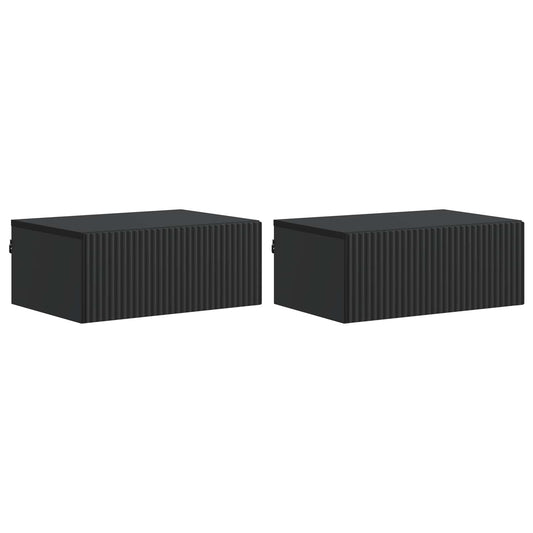 Mobiletto da notte a muro 2 pcs Nero 49 x 34,5 x 20 cm | homemem39