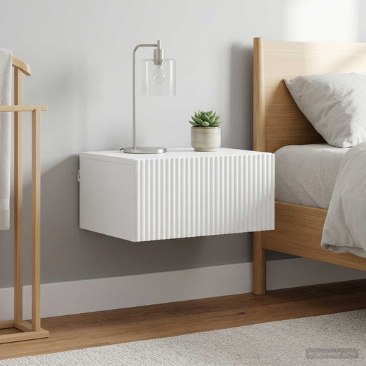 Mobiletto da notte a muro 2 pz Bianco Lucido 49 x 34,5 x 20 cm