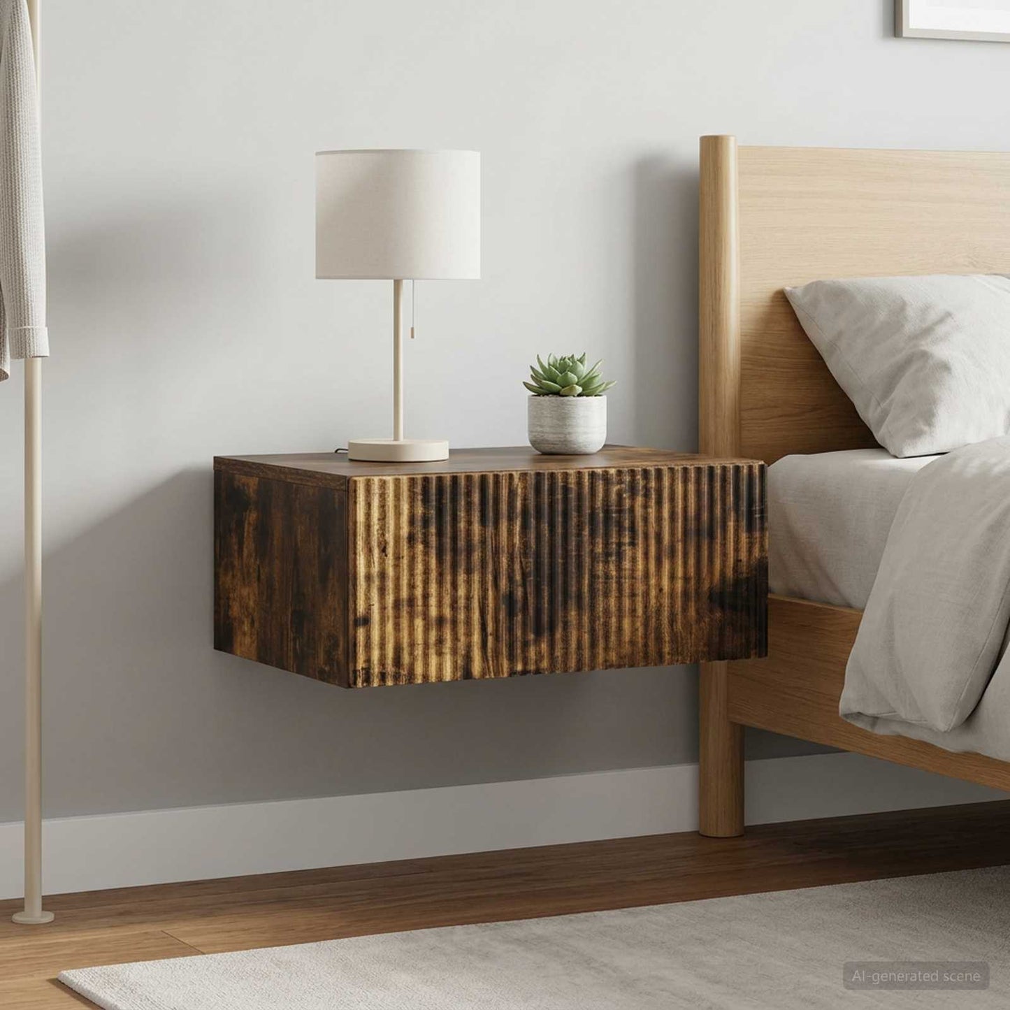 Mobiletto da notte a muro 2 pz Rovere Fumo 49 x 34,5 x 20 cm