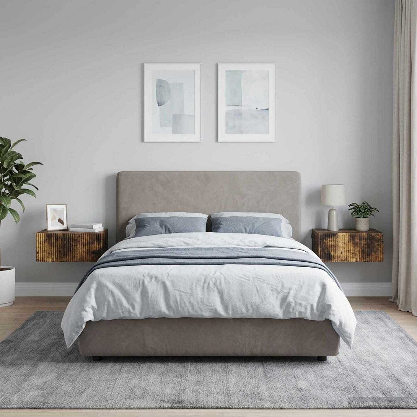 Mobiletto da notte a muro 2 pz Rovere Fumo 49 x 34,5 x 20 cm