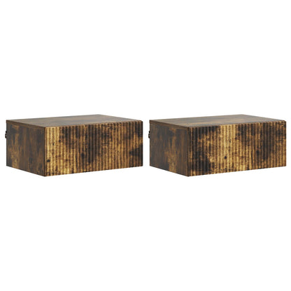 Mobiletto da notte a muro 2 pz Rovere Fumo 49 x 34,5 x 20 cm