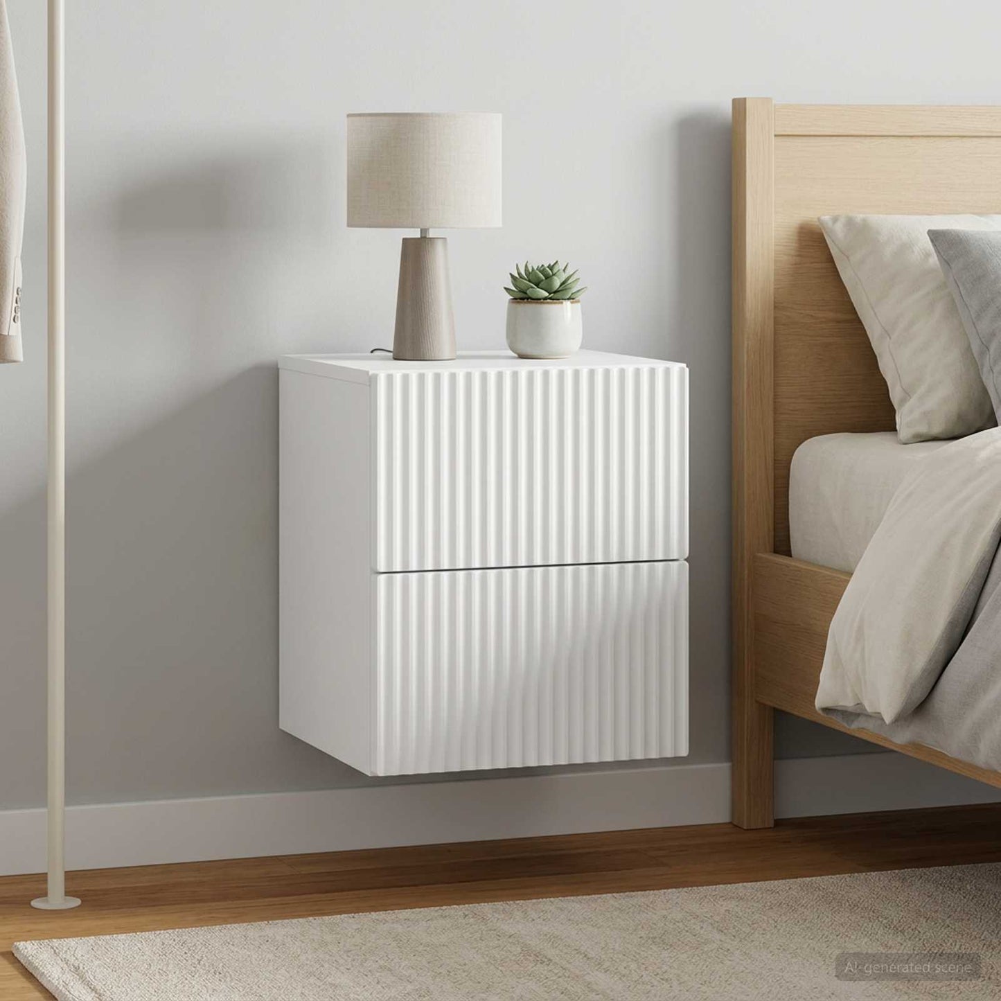 Mobiletto da notte a muro 2 pz Bianco 33 x 34,5 x 40 cm