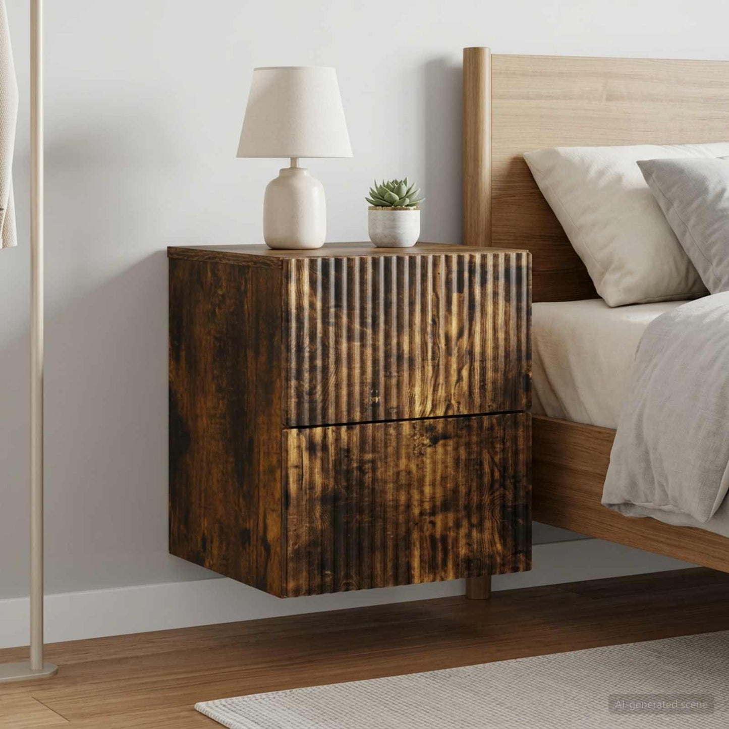 Mobiletto da notte a muro 2 pz Rovere Fumo 33 x 34,5 x 40 cm