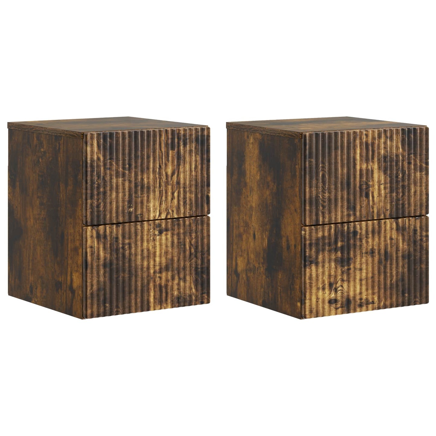 Mobiletto da notte a muro 2 pz Rovere Fumo 33 x 34,5 x 40 cm