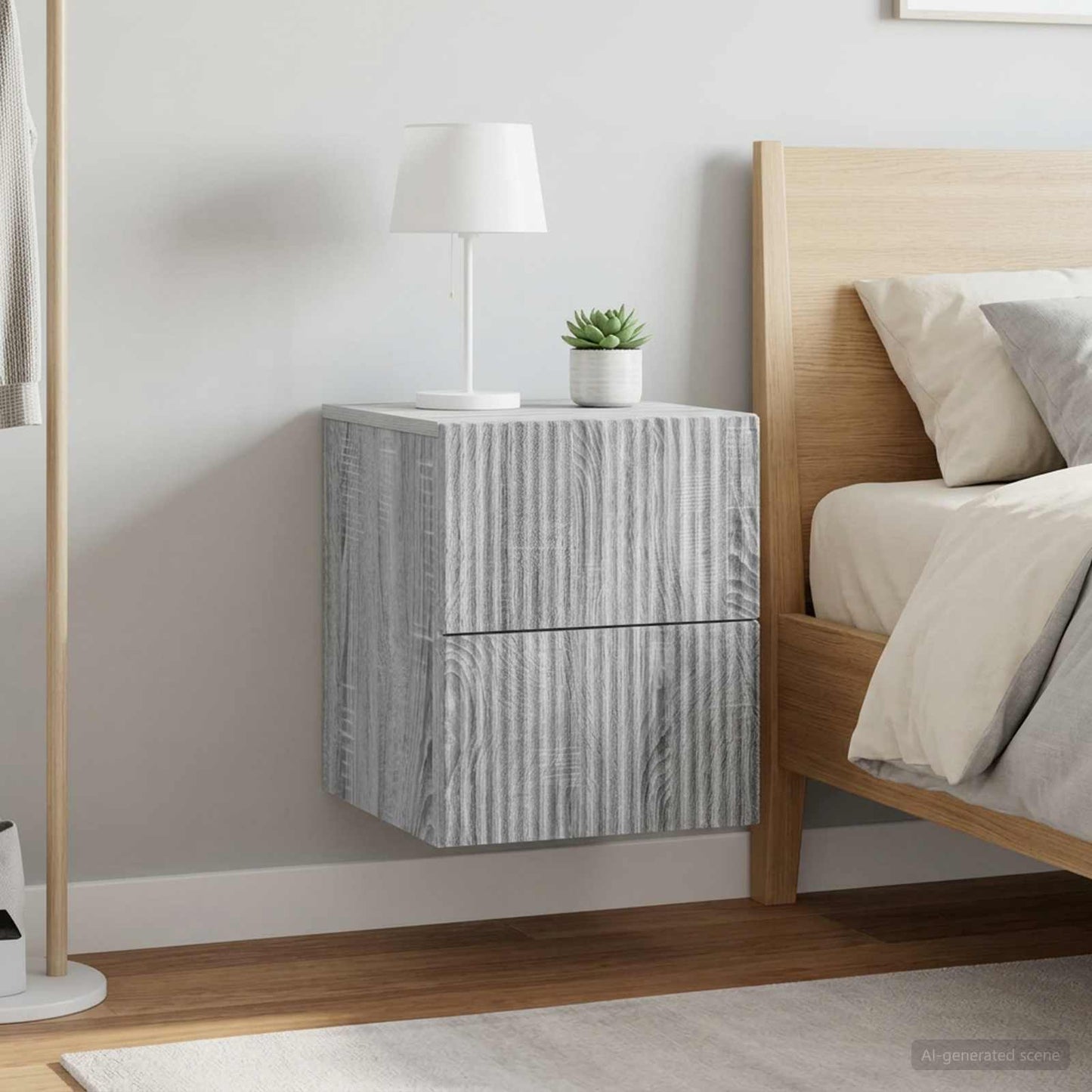 Mobiletto da notte a muro 2 pz Grigio Sonoma 33 x 34,5 x 40 cm