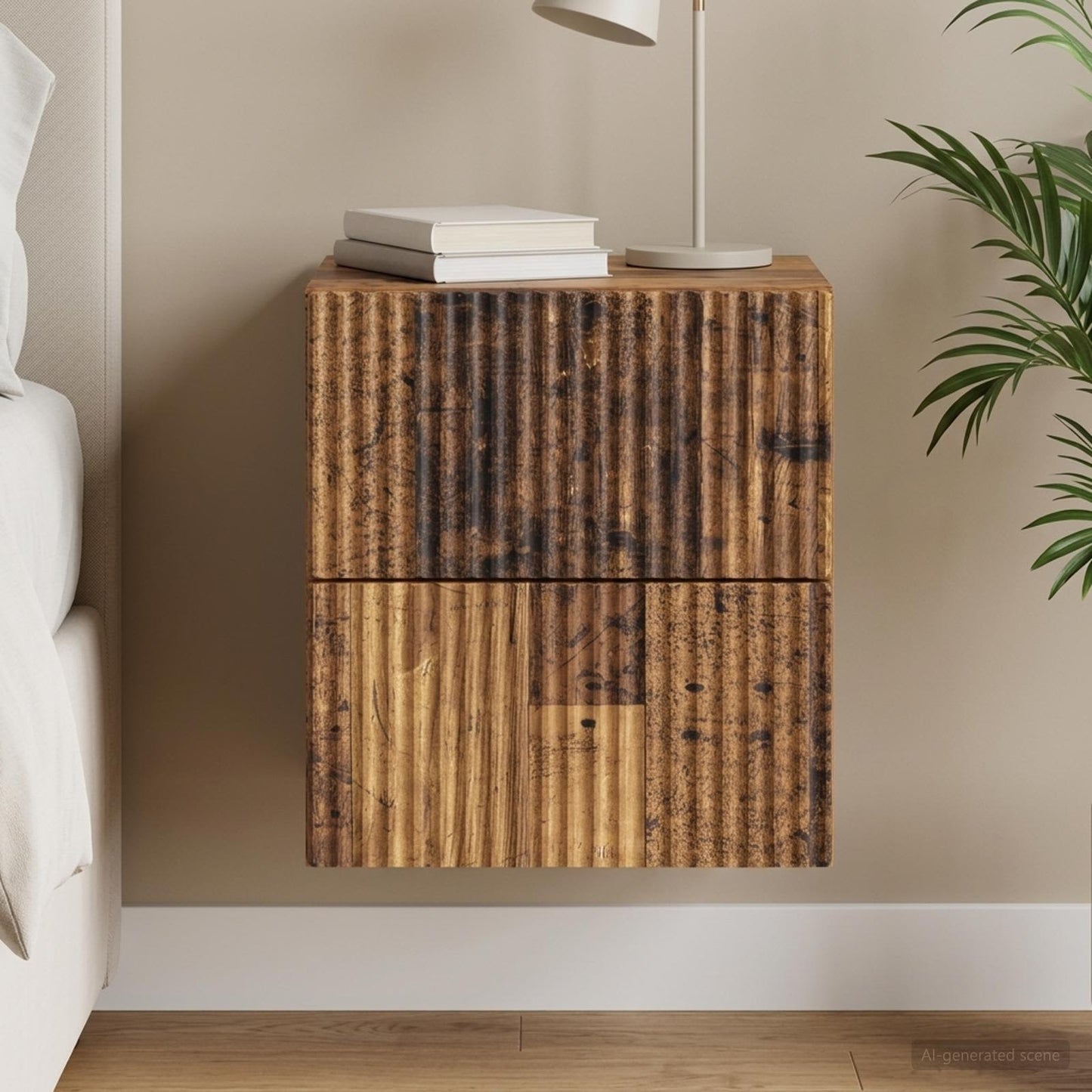 Mobiletto da notte a muro Legno antico 33 x 34,5 x 40 cm