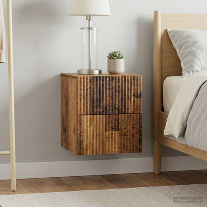 Mobiletto da notte a muro 2 pz Legno antico 33 x 34,5 x 40 cm