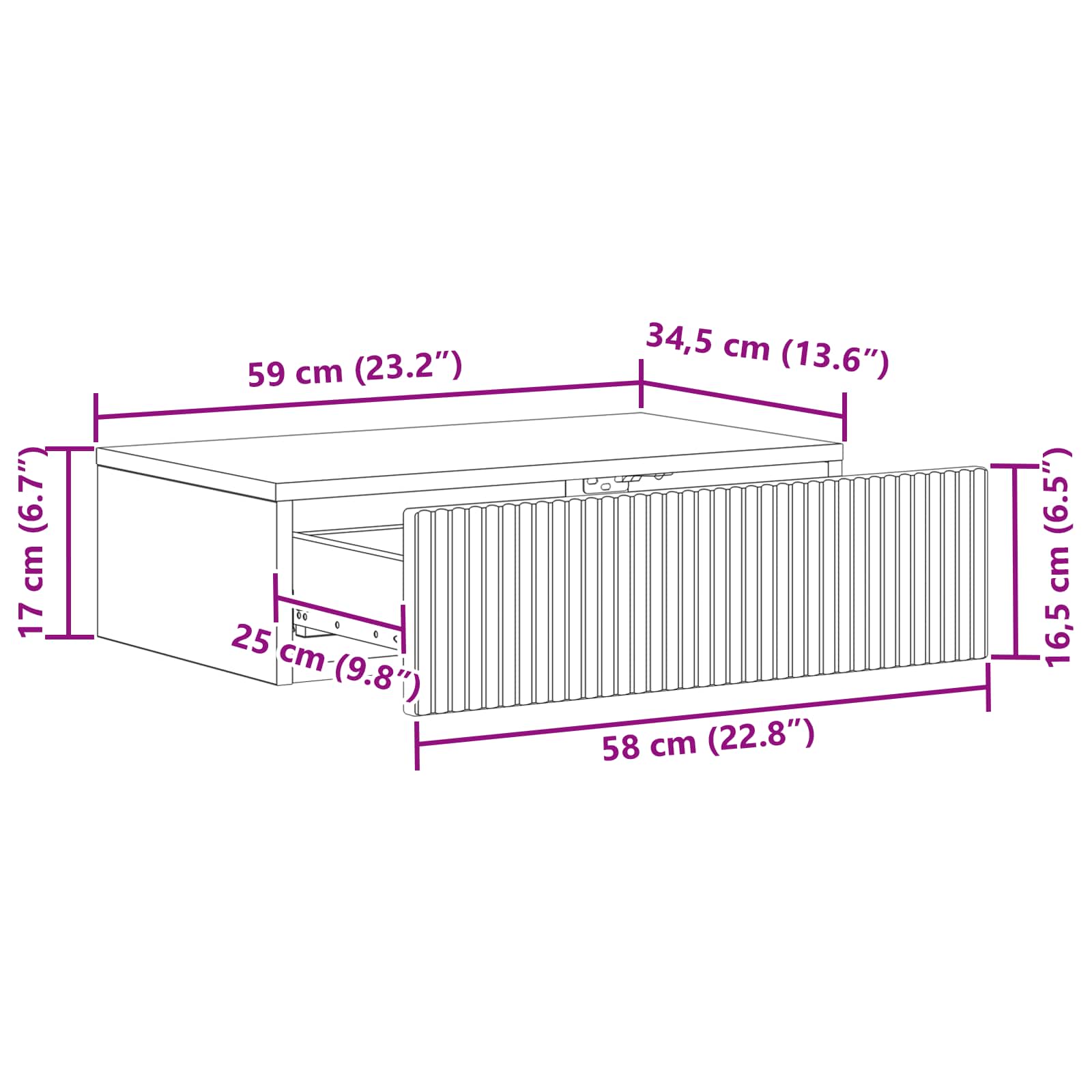 Tavolino da Parete Laterale Grigio Cemento 59 x 34,5 x 17 cm | homemem39