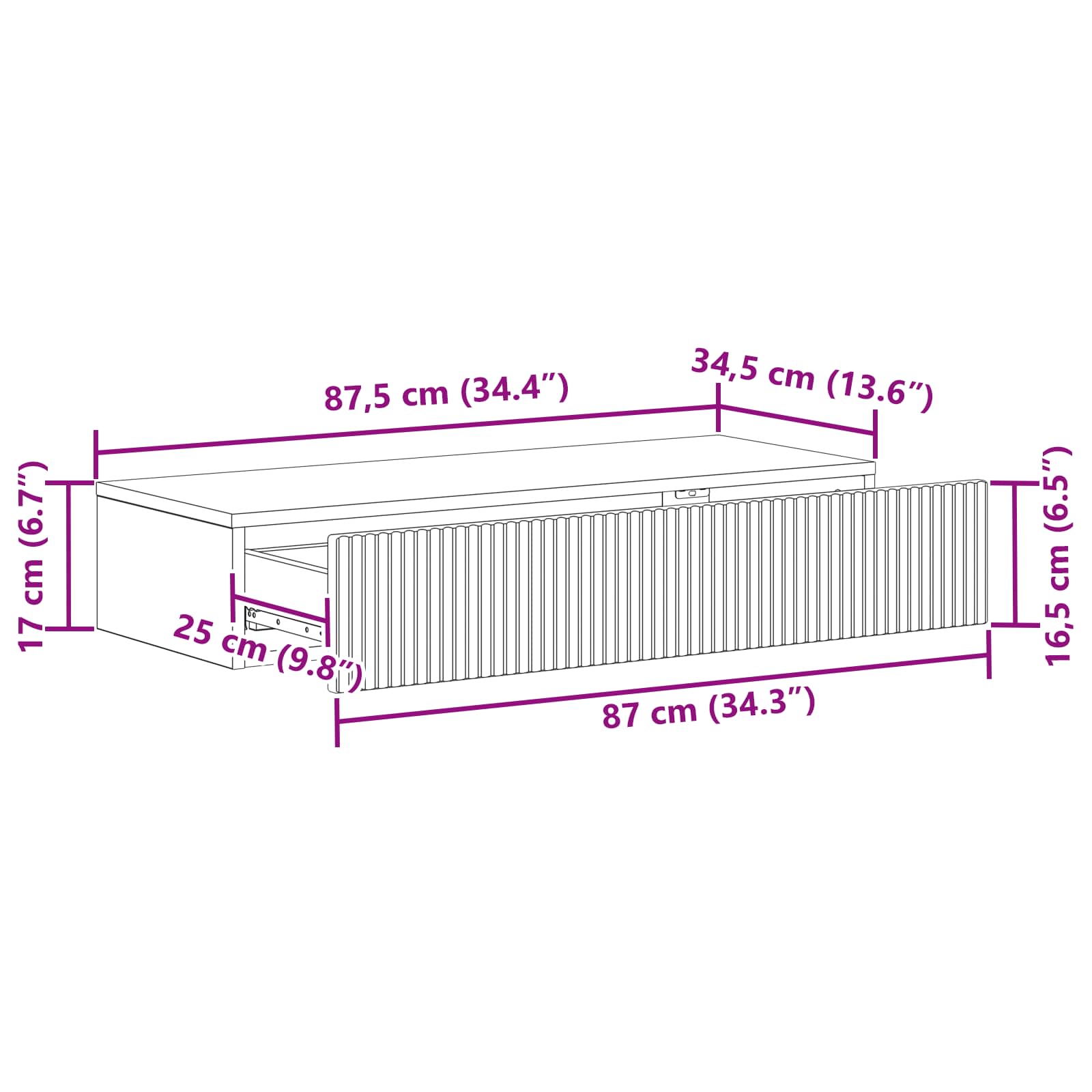 Tavolino da Parete Laterale Bianco 87,5 x 34,5 x 17 cm | homemem39