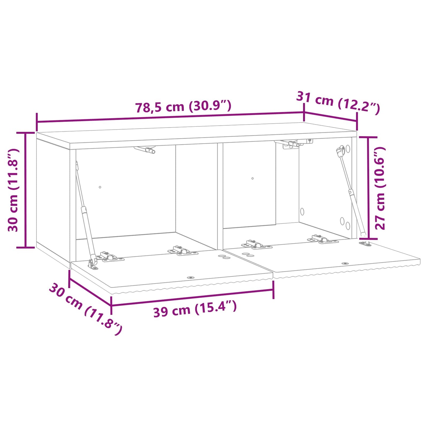 Mobile Porta TV da Muro Grigio Cemento 78,5 x 31 x 30 cm | homemem39