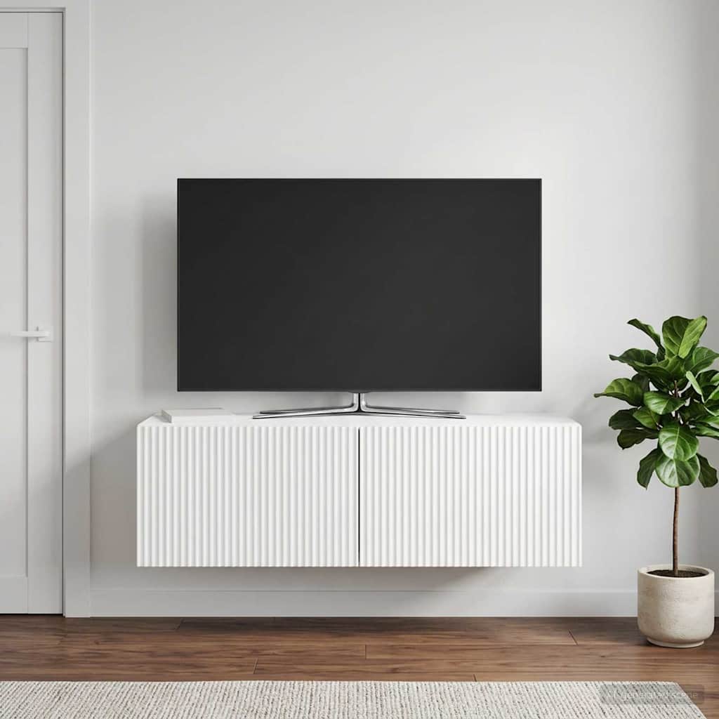 Mobile Porta TV da Muro Bianco Lucido 98 x 31 x 30 cm