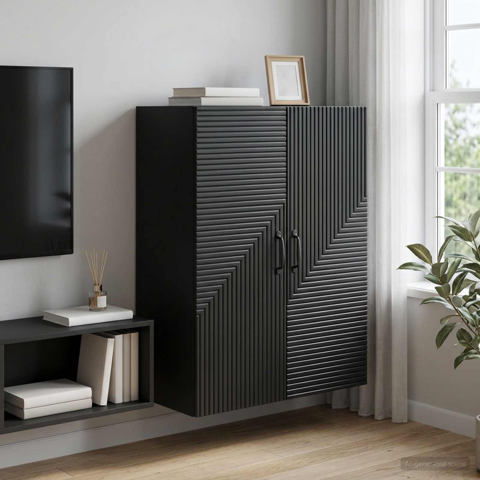 Mobiletto a muro Nero 66 x 34,5 x 90 cm Legno ingegnerizzato | homemem39