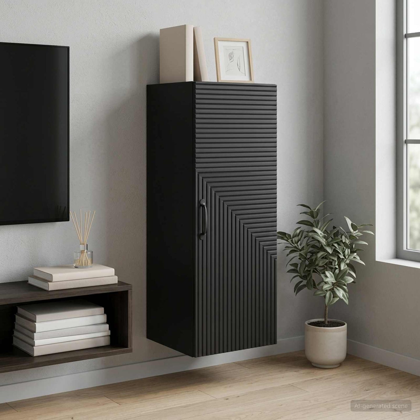 Mobiletto a muro Nero 33 x 34,5 x 90 cm Legno ingegnerizzato | homemem39