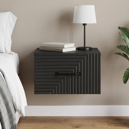 Mobiletto da notte a muro con cassetto Nero 34,5 x 33 x 20 cm