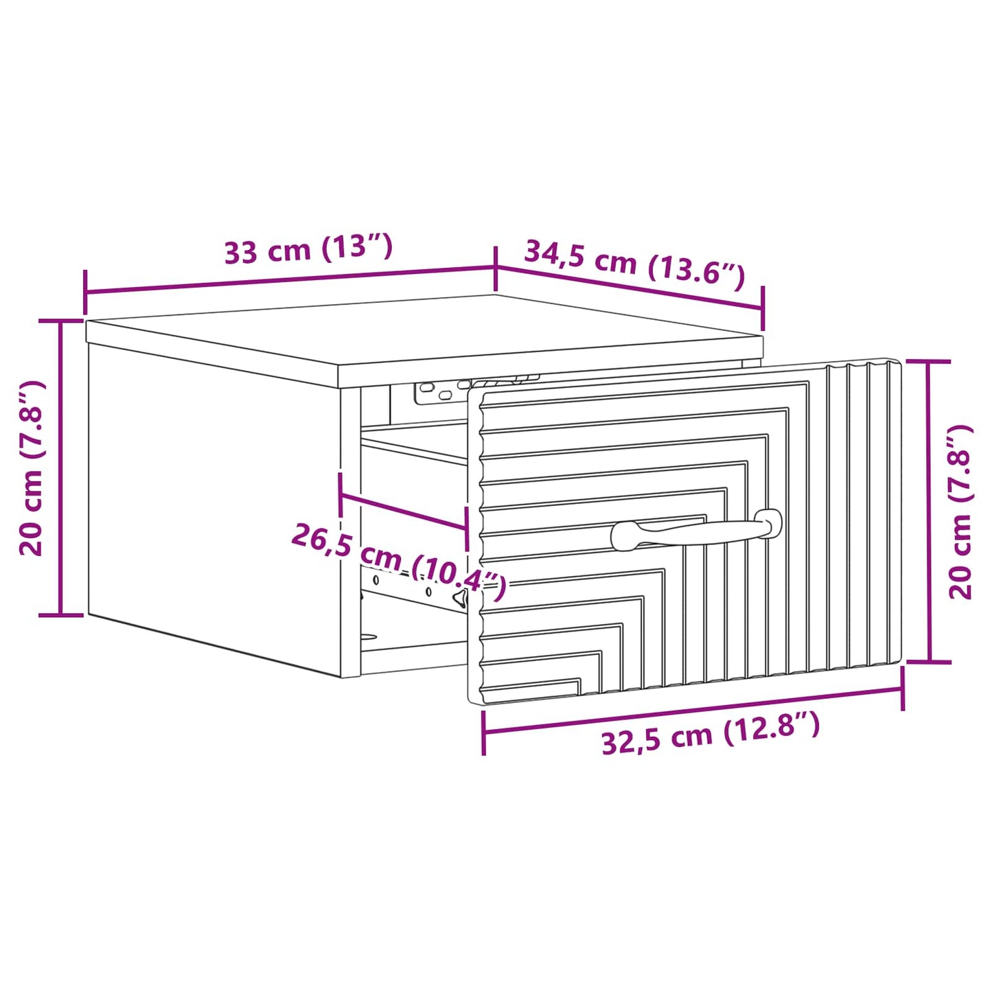 Mobiletto da notte a muro con cassetto Nero 34,5 x 33 x 20 cm | homemem39
