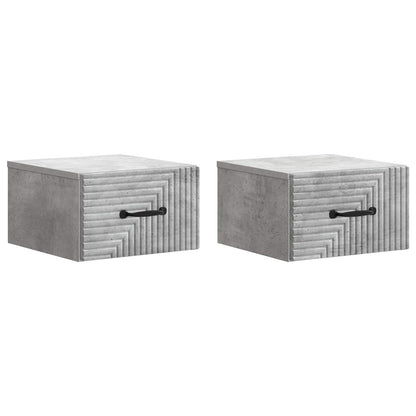 Mobiletto da notte a muro con cassetto 2 pcs Grigio Cemento