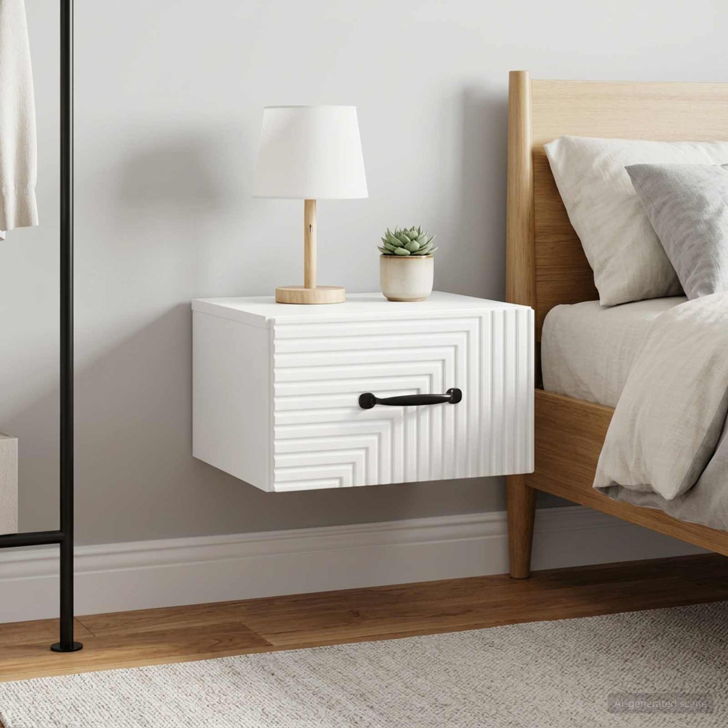 Mobiletto da notte a muro 2 pz Bianco Lucido 34,5 x 33 x 20 cm