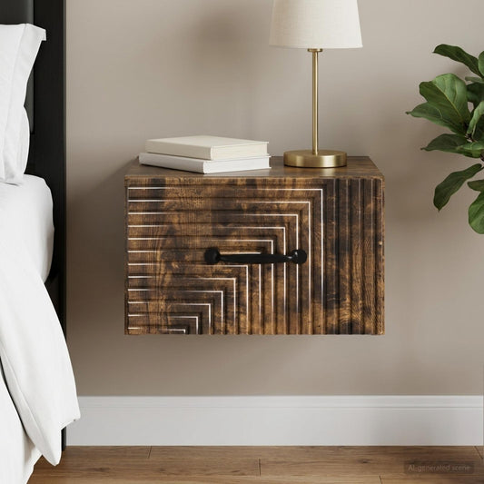 Mobiletto da notte a muro Rovere Fumo 34,5 x 33 x 20 cm