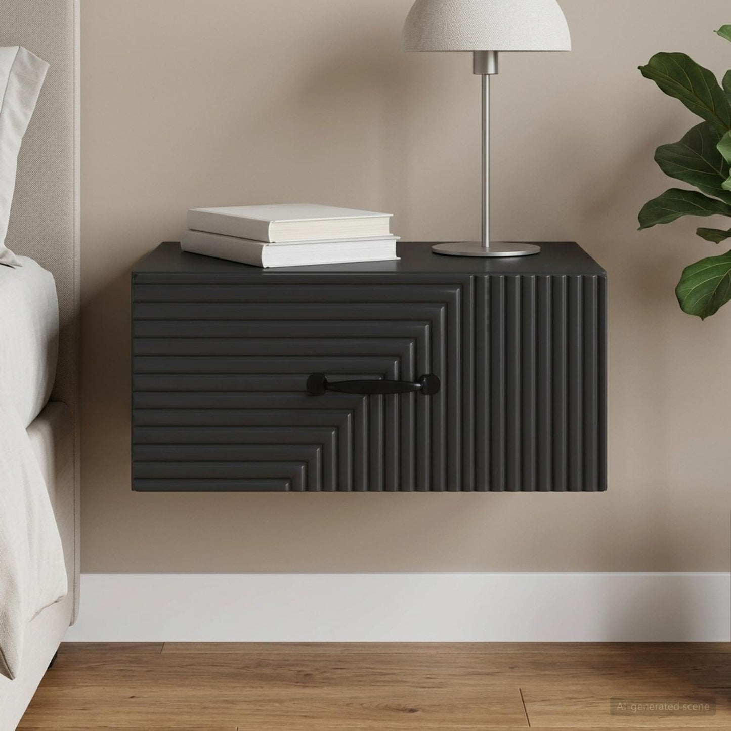 Mobiletto da notte a muro con cassetto Nero 49 x 34,5 x 20 cm | homemem39