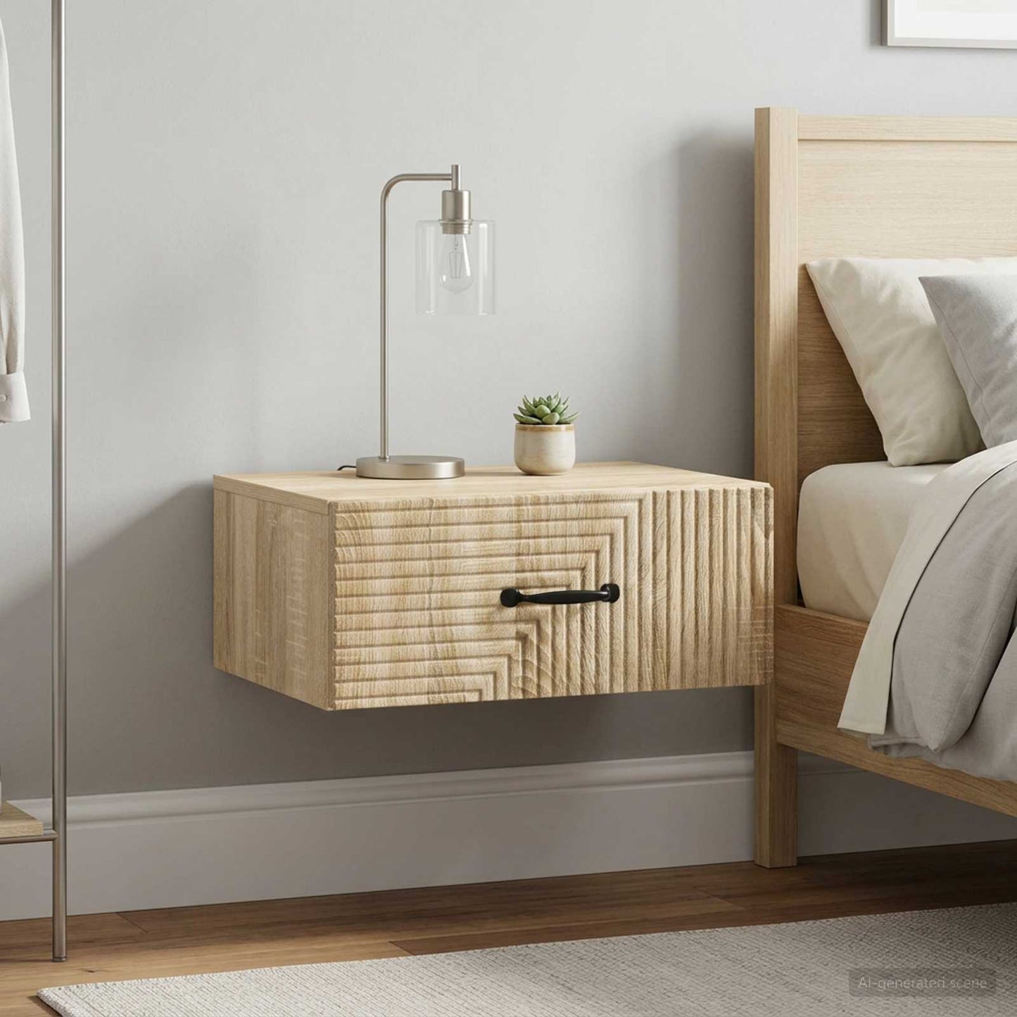 Mobiletto da notte a muro 2 pz Rovere Sonoma 49 x 34,5 x 20 cm