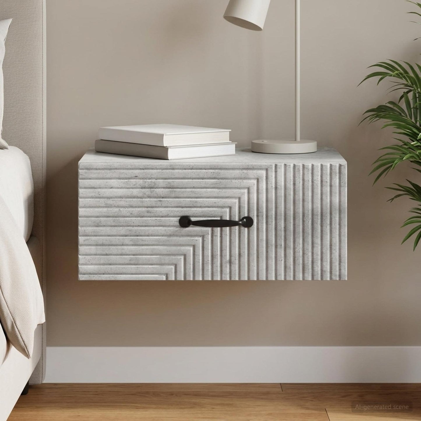 Mobiletto da notte a muro Grigio Cemento 49 x 34,5 x 20 cm