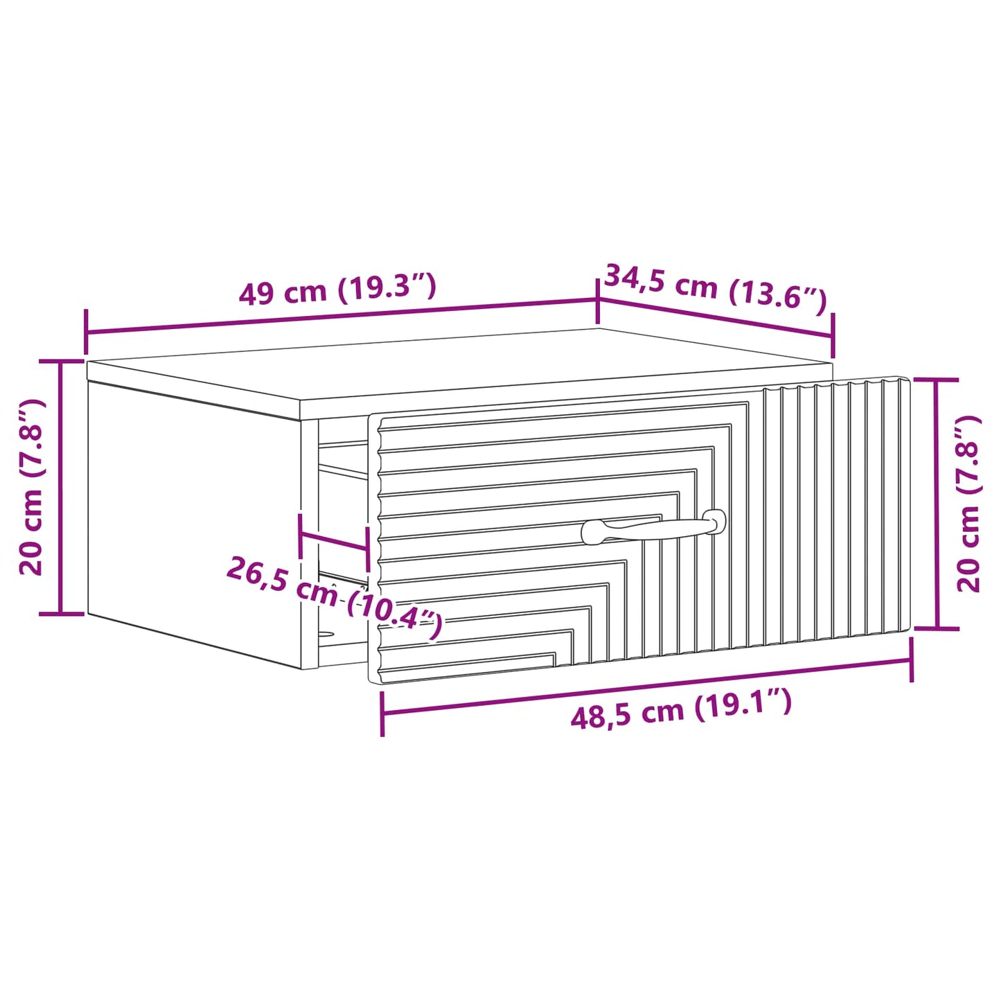 Mobiletto da notte a muro Grigio Cemento 49 x 34,5 x 20 cm | homemem39