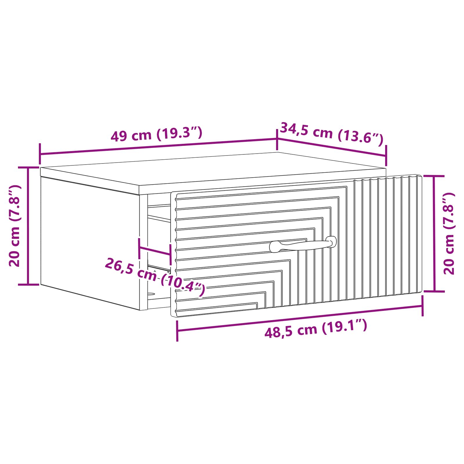 Mobiletto da notte a muro Bianco Lucido 49 x 34,5 x 20 cm | homemem39