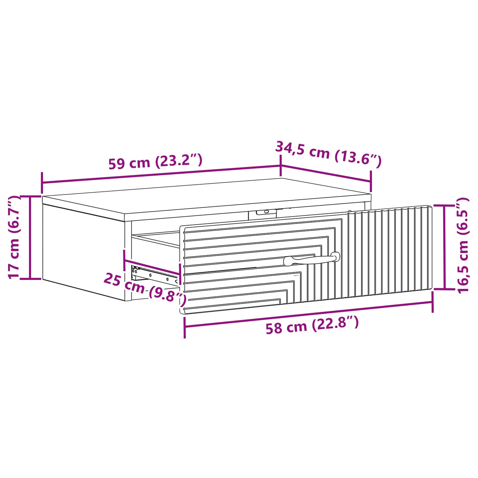 Tavolino da Parete Laterale Grigio Cemento 59 x 34,5 x 17 cm | homemem39