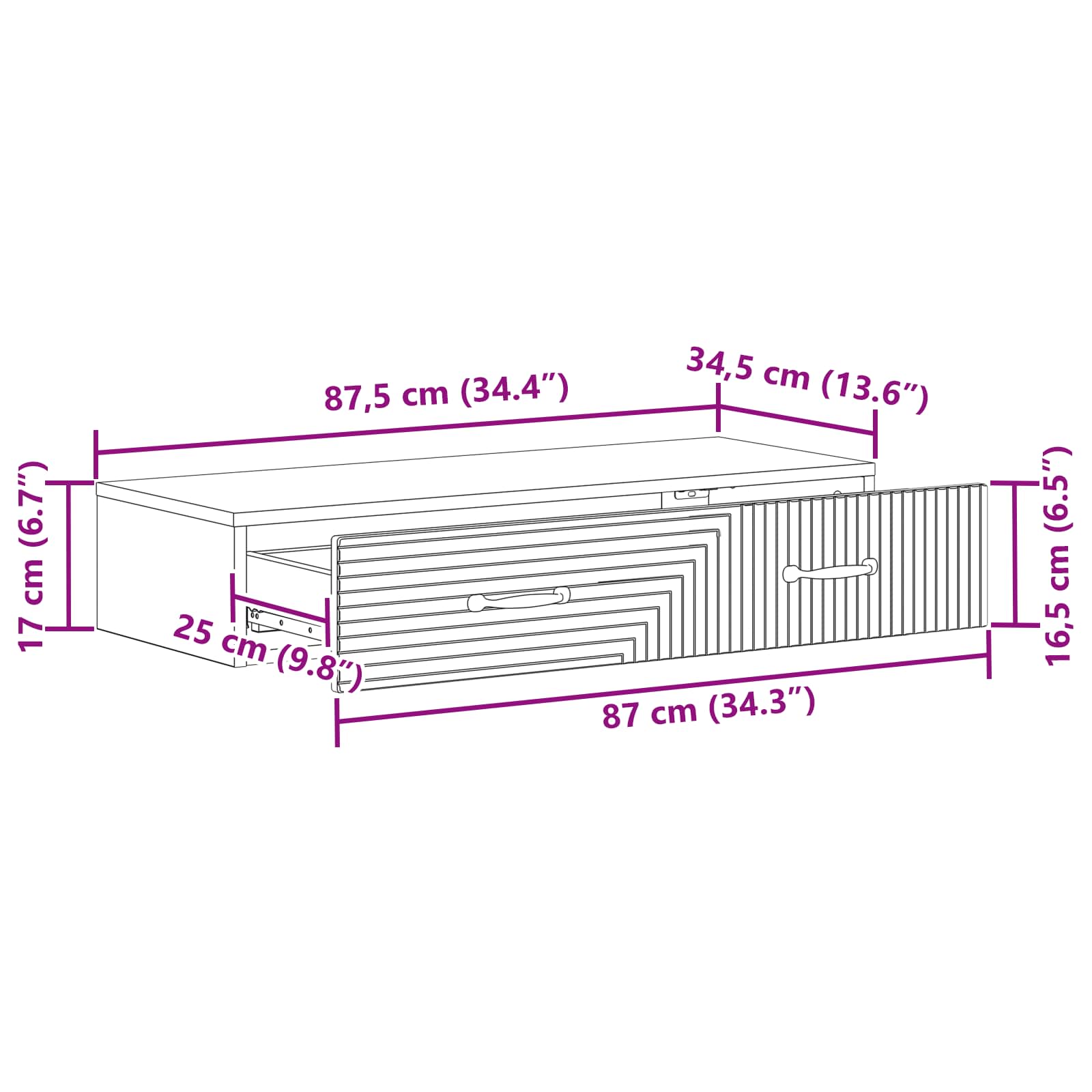 Tavolino da Parete Laterale Grigio Sonoma 87,5 x 34,5 x 17 cm | homemem39