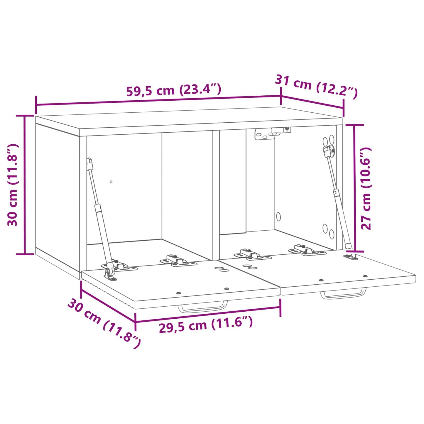 Mobile Porta TV da Muro Nero 59,5 x 31 x 30 cm | homemem39