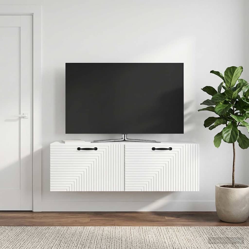 Mobile Porta TV da Muro Bianco Lucido 98 x 31 x 30 cm