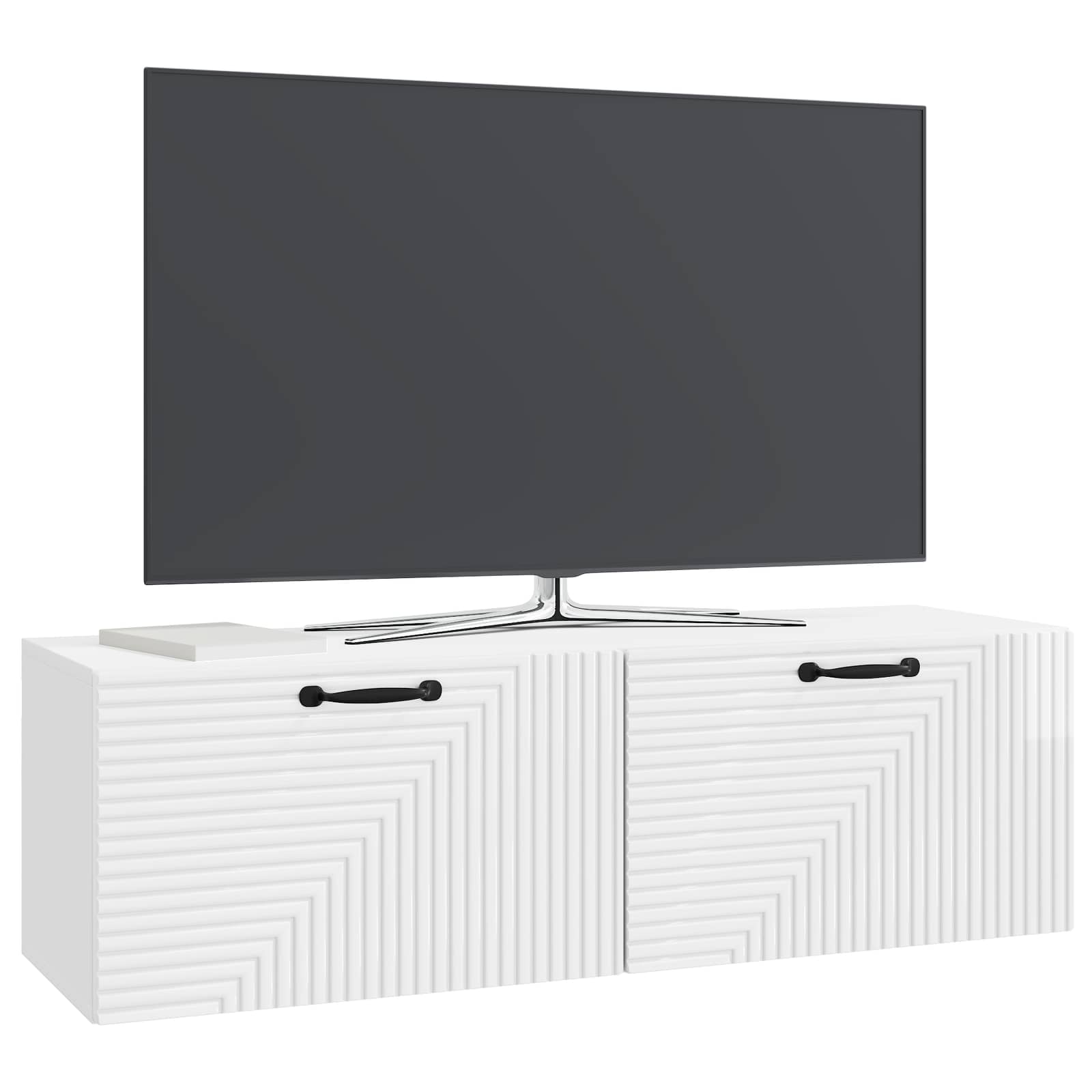 Mobile Porta TV da Muro Bianco Lucido 98 x 31 x 30 cm | homemem39