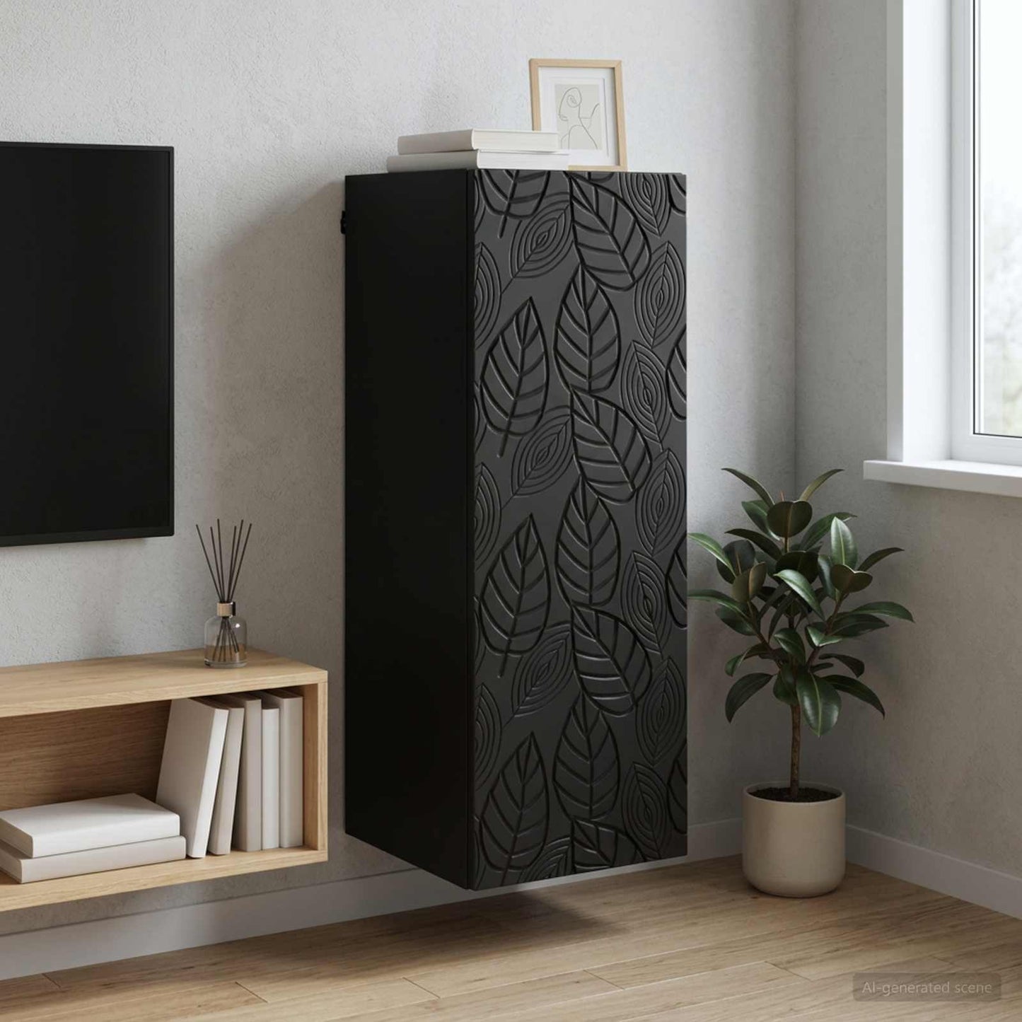 Mobiletto a muro Nero 33 x 34,5 x 90 cm Legno ingegnerizzato | homemem39