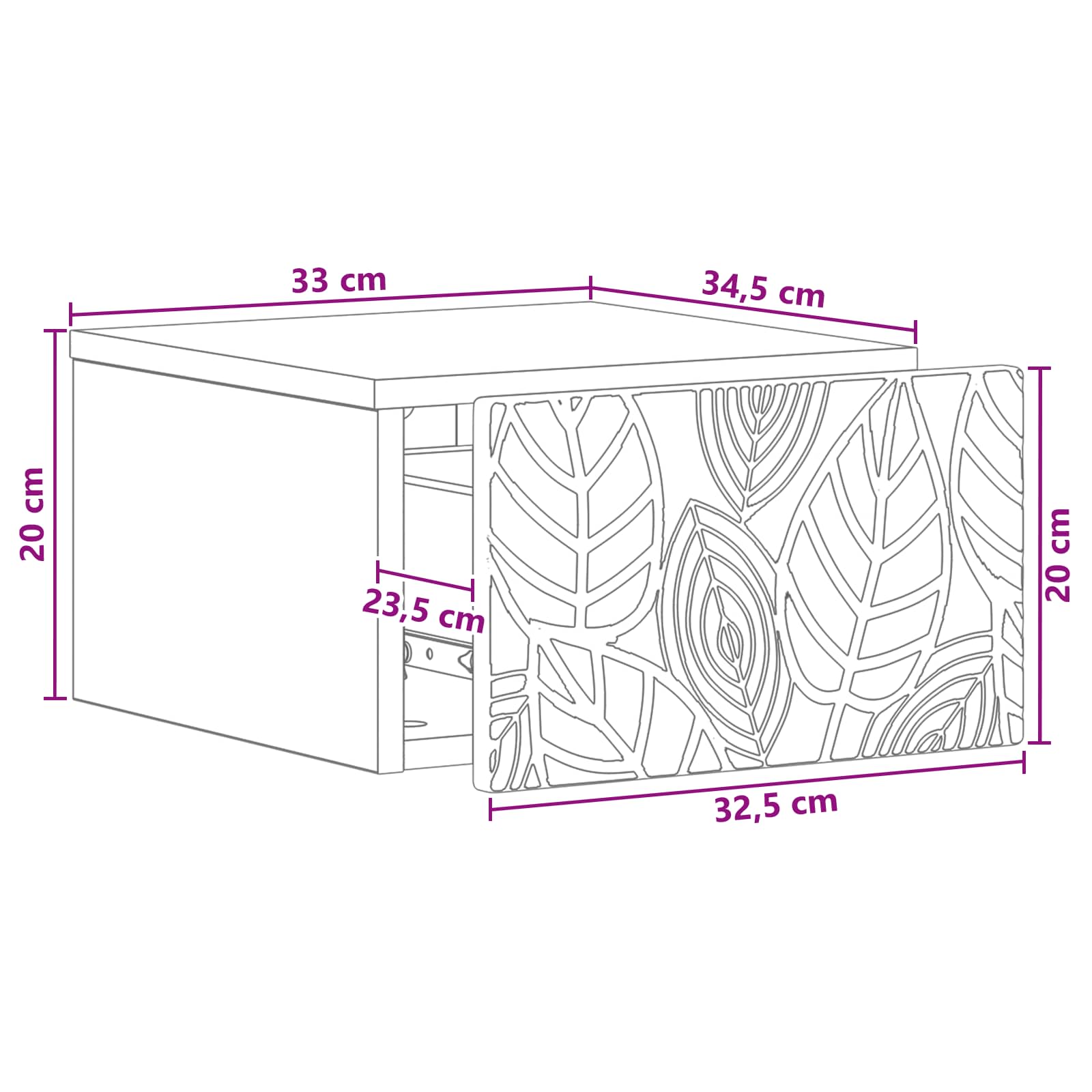 Tavolino da Parete Laterale Grigio Cemento 34,5 x 33 x 20 cm | homemem39