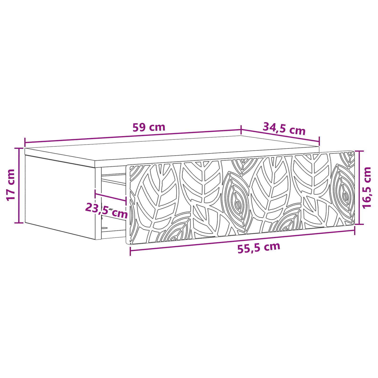Tavolino da Parete Laterale 59 x 34,5 x 17 cm | homemem39
