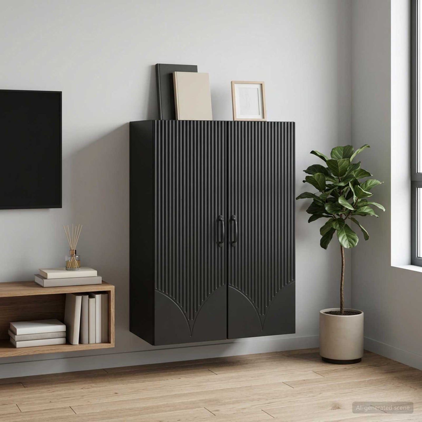 Mobiletto a muro Nero 66 x 34,5 x 90 cm Legno ingegnerizzato | homemem39