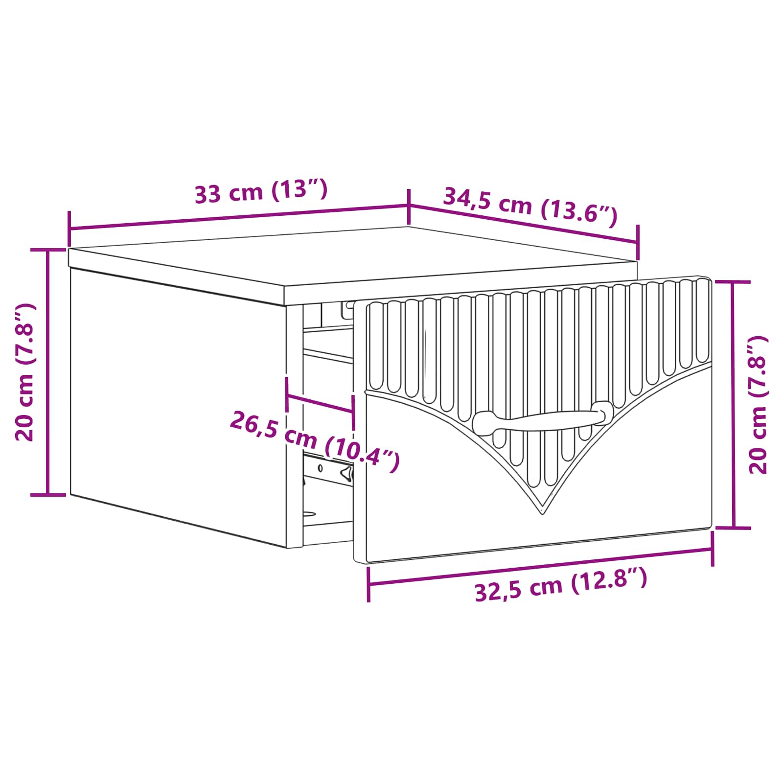 Mobiletto da notte a muro Grigio Cemento 34,5 x 33 x 20 cm | homemem39