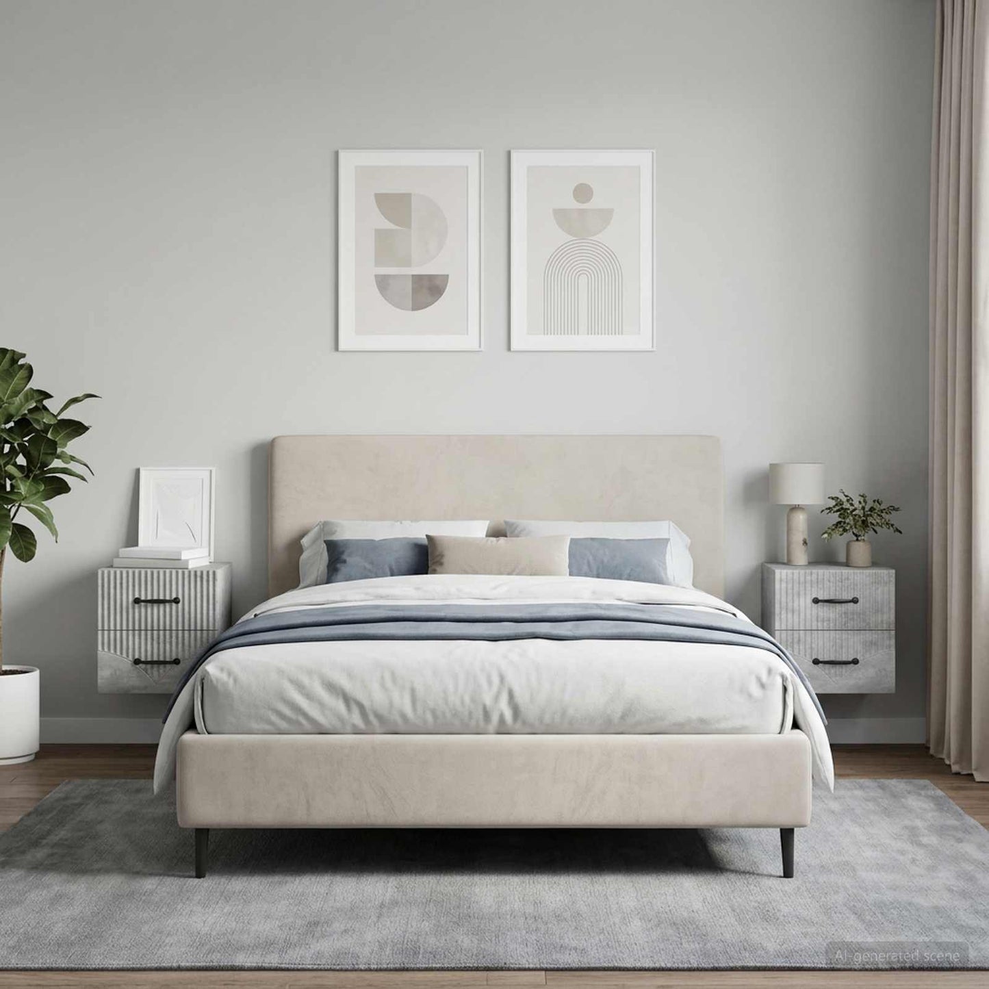 Mobiletto da notte a muro con cassetto 2 pcs Grigio Cemento | homemem39