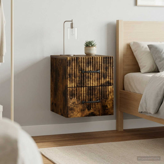 Mobiletto da notte a muro 2 pcs Rovere Fumo 34,5 x 33 x 40 cm | homemem39