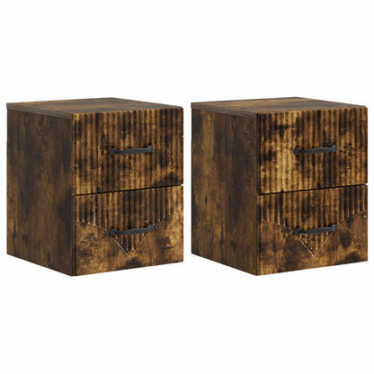 Mobiletto da notte a muro 2 pcs Rovere Fumo 34,5 x 33 x 40 cm | homemem39