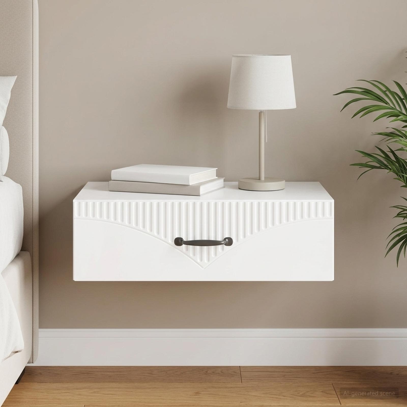 Tavolino da Parete Laterale 59 x 34,5 x 17 cm Bianco Lucido - homemem39