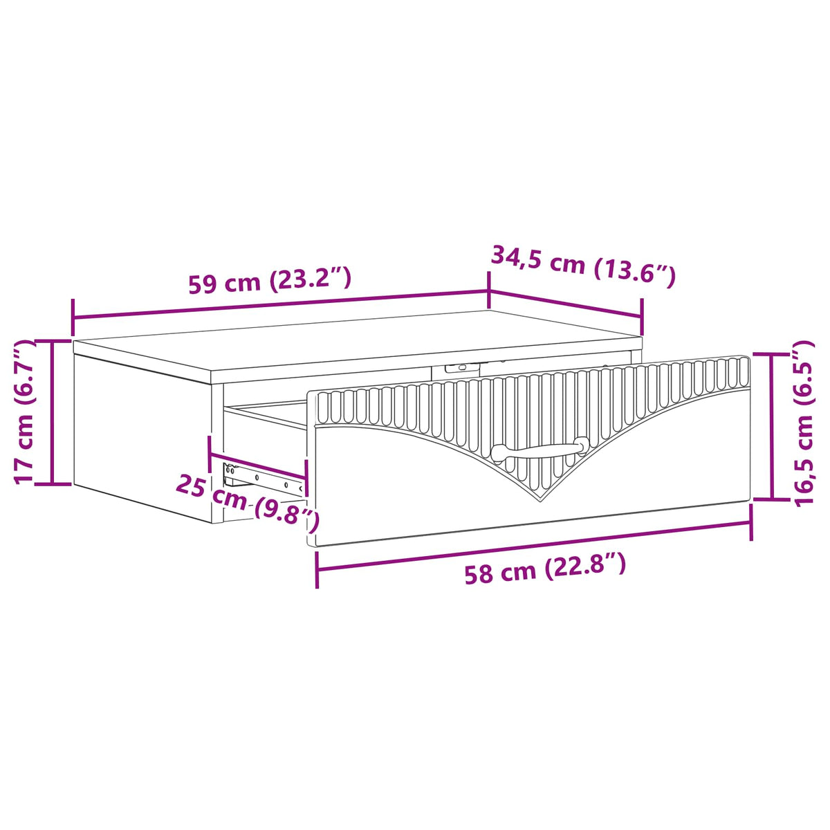Tavolino da Parete Laterale 59 x 34,5 x 17 cm Bianco Lucido - homemem39