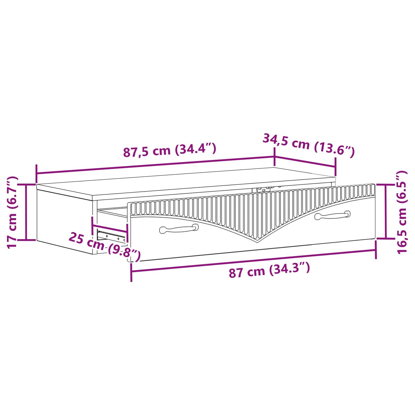 Tavolino da Parete Laterale 87,5 x 34,5 x 17 cm Rovere Sonoma - homemem39