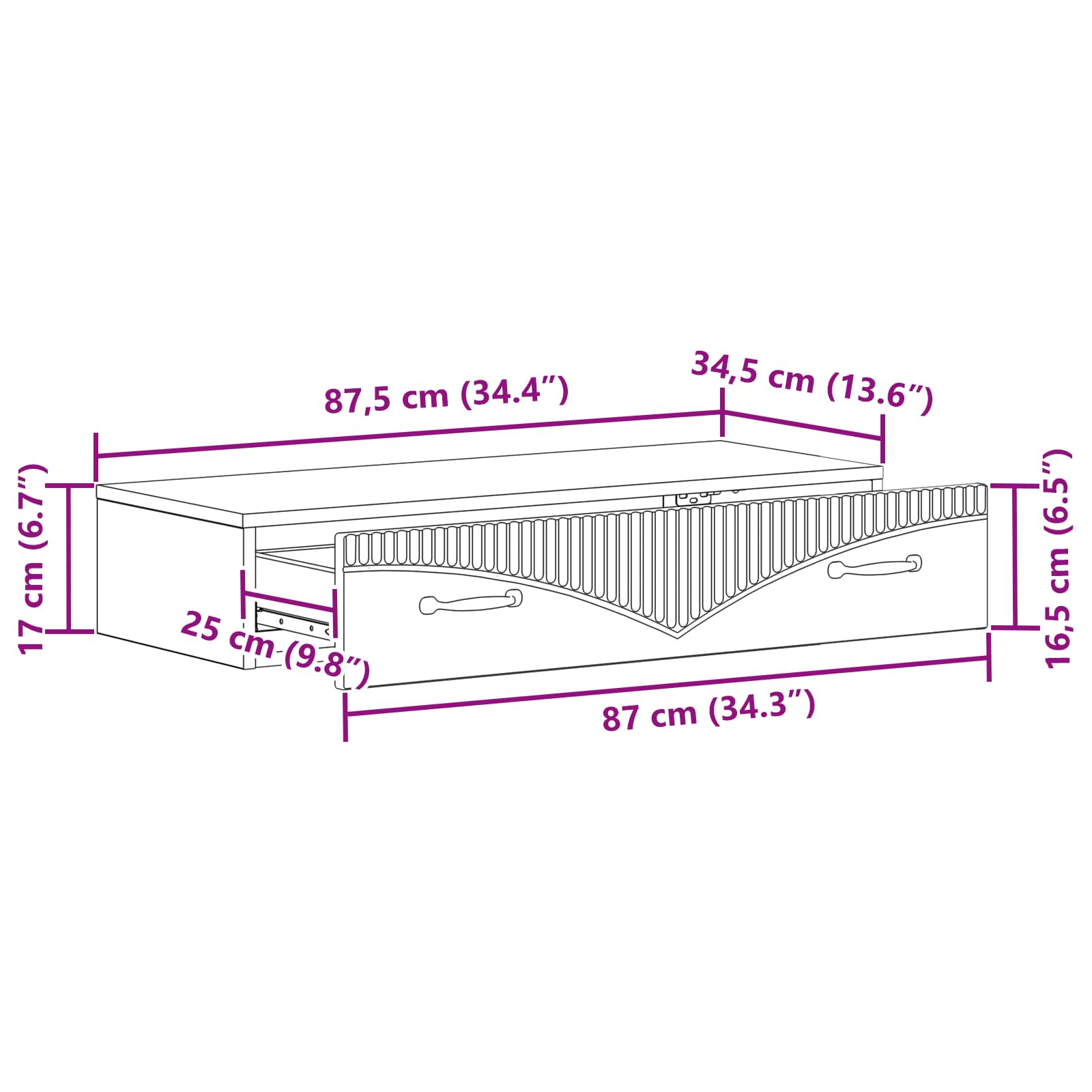 Tavolino da Parete Laterale 87,5 x 34,5 x 17 cm Rovere Sonoma - homemem39