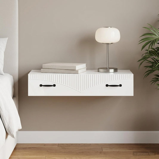 Tavolino da Parete Laterale 87,5 x 34,5 x 17 cm Bianco Lucido