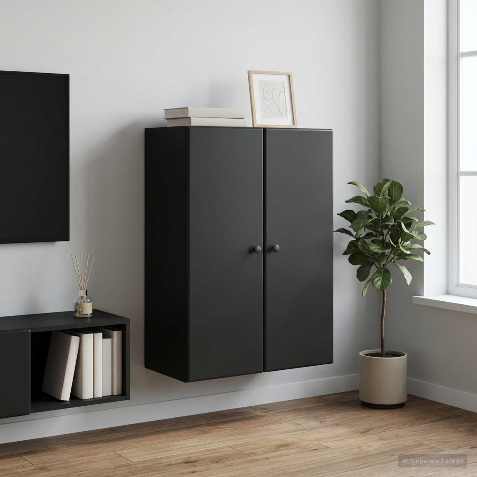 Mobiletto a muro Nero 66 x 34,5 x 90 cm Legno ingegnerizzato | homemem39